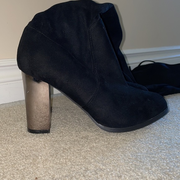 Over the Knee Black Suede & Mirror Heel Boots - Picture 2 of 3